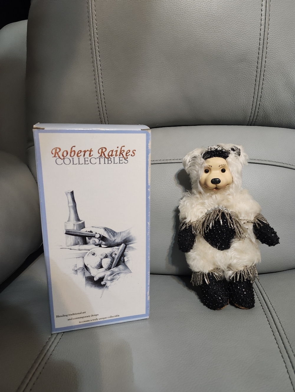 Robert Raikes Diamond White and Black Decorative Bear Figurine